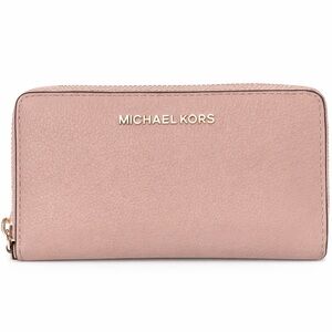 Michael Kors Pink Jet Set Zip around Wallet clutch 
Pebble Leather
